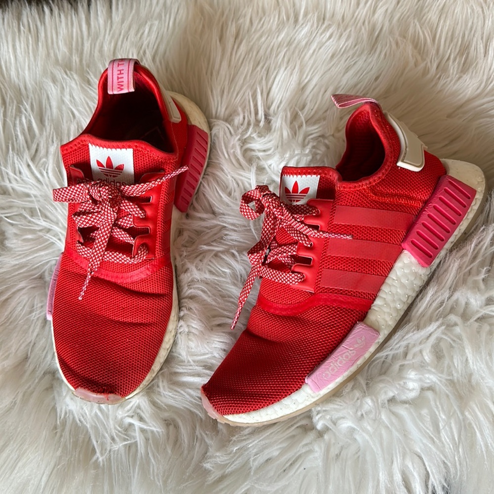 Red + Pink Adidas NMD_R1 runners - 7.5